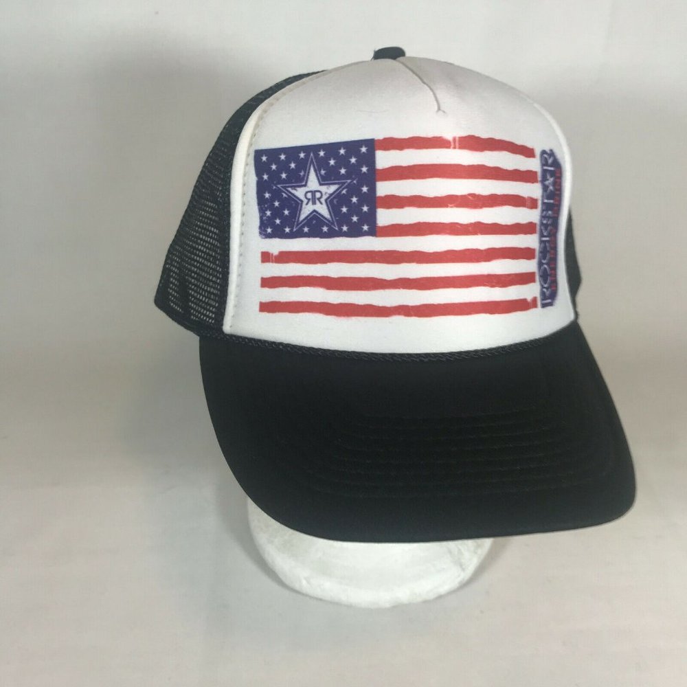 Rockstar Energy Drink USA American Flag Snapback Trucker Baseball Cap Hat